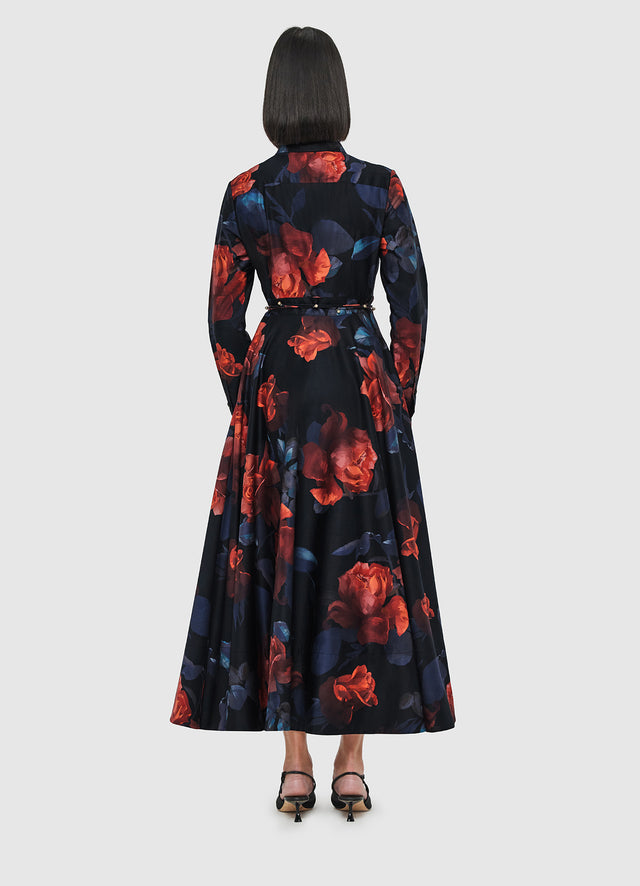 Exclusive Leo Lin Zara Shirt Midi Dress - Rose Print