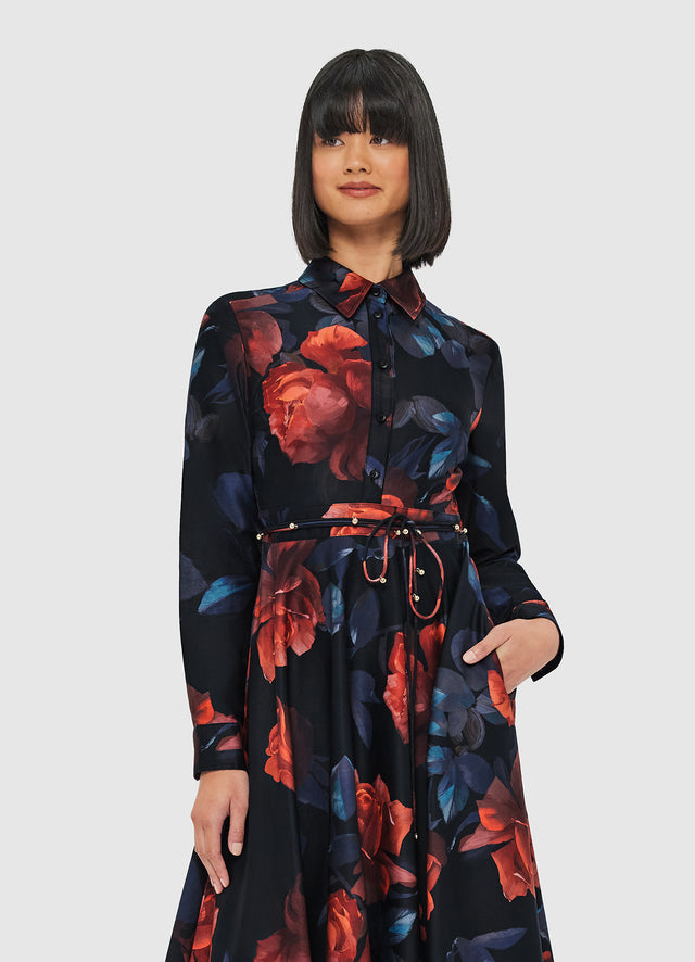 Exclusive Leo Lin Zara Shirt Midi Dress - Rose Print