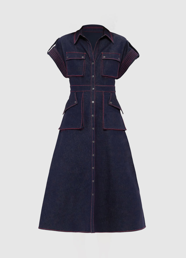 Audrey Pocket Shirt Denim Midi Dress - Indigo