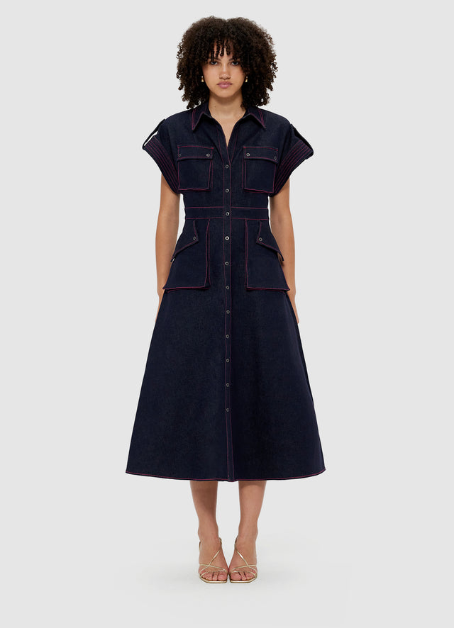 Audrey Pocket Shirt Denim Midi Dress - Indigo