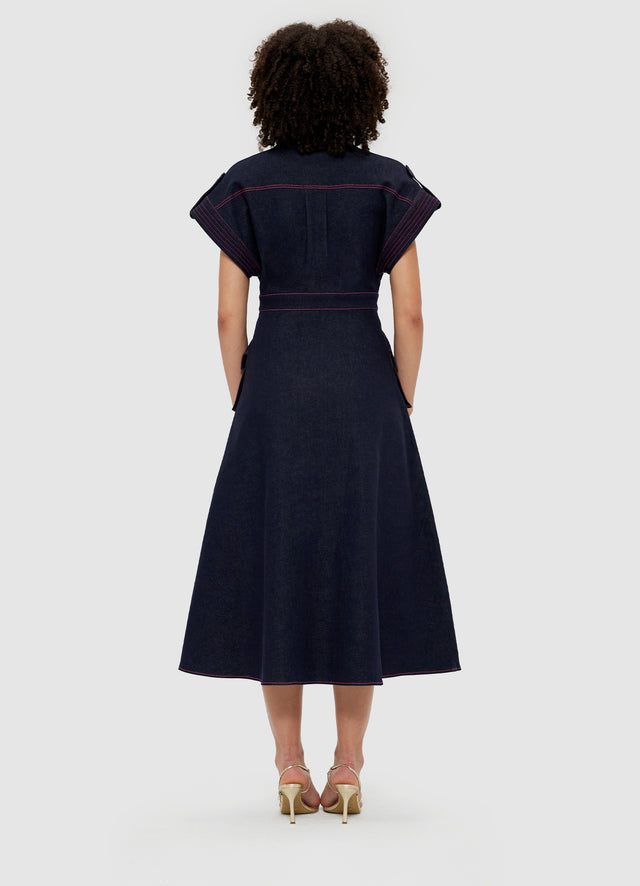 Audrey Pocket Shirt Denim Midi Dress - Indigo