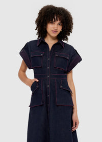 Audrey Pocket Shirt Denim Midi Dress - Indigo