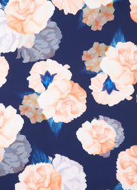 Exclusive LEO LIN Small Scarf - Rosebud Print in Navy