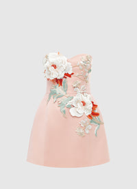 Exclusive Leo Lin Rosario Appliqué Bustier Mini Dress - Peony Print