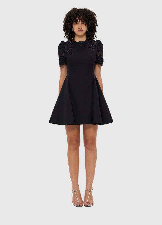 Exclusive Leo Lin Elyse Appliqué Short Sleeve Mini Dress - Ebony