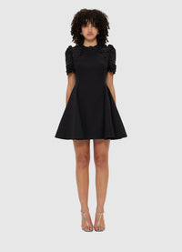 Exclusive Leo Lin Elyse Appliqué Short Sleeve Mini Dress - Ebony