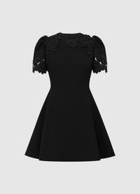 Exclusive Leo Lin Elyse Appliqué Short Sleeve Mini Dress - Ebony