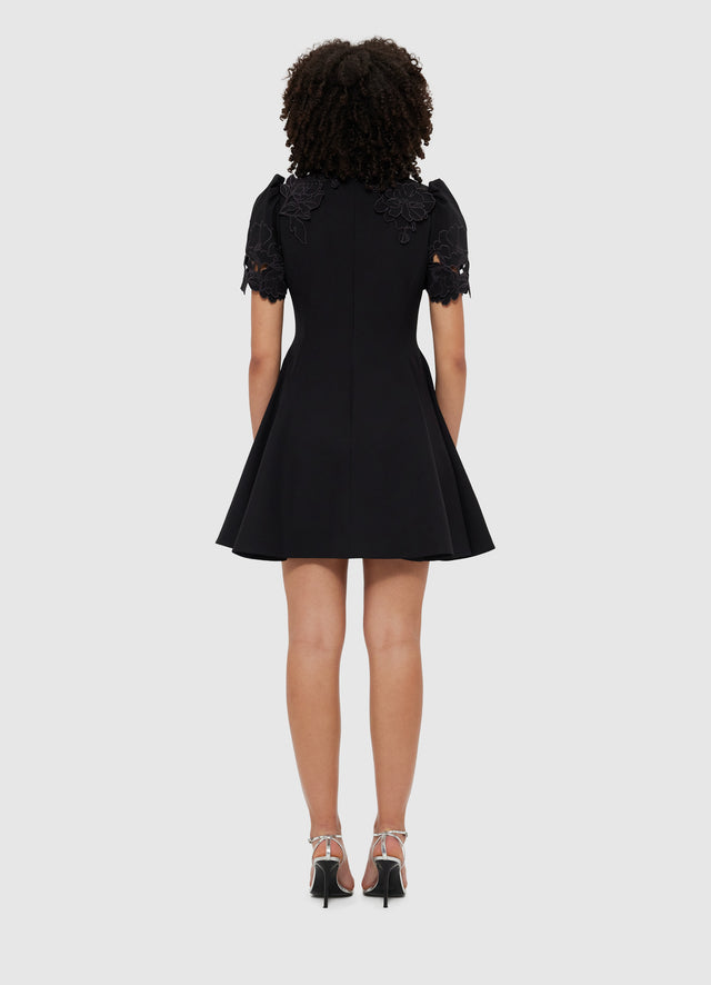 Exclusive Leo Lin Elyse Appliqué Short Sleeve Mini Dress - Ebony