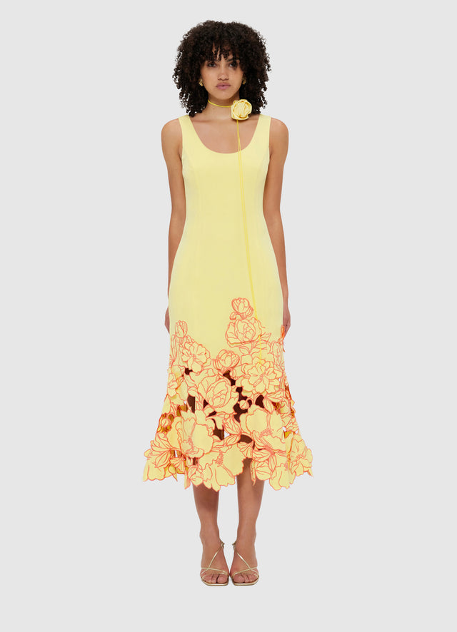 Exclusive Leo Lin Emily Appliqué Midi Dress - Sorbet Yellow