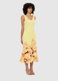 Exclusive Leo Lin Emily Appliqué Midi Dress - Sorbet Yellow