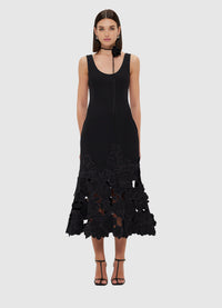 Exclusive Leo Lin Emily Appliqué Midi Dress - Ebony