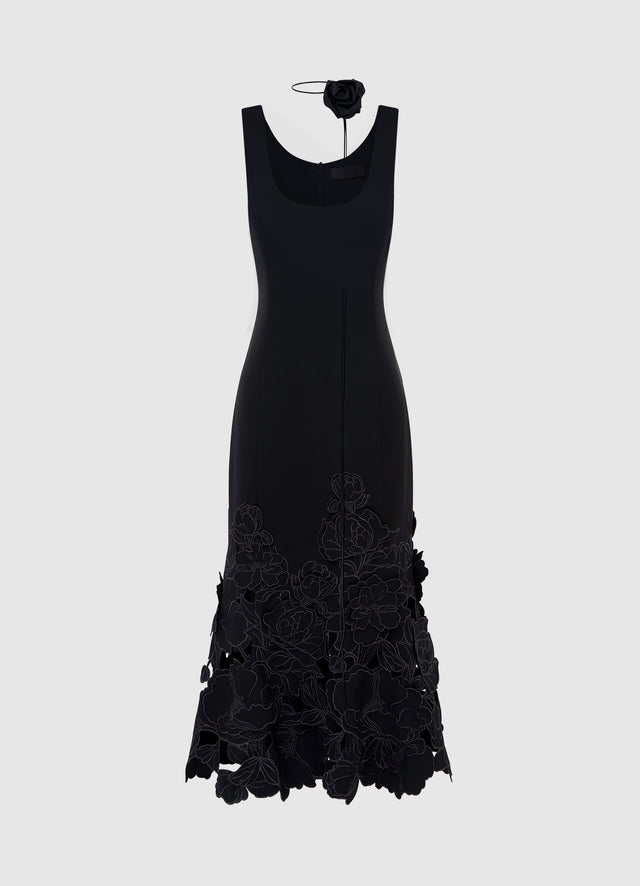 Exclusive Leo Lin Emily Appliqué Midi Dress - Ebony