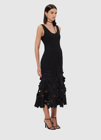 Exclusive Leo Lin Emily Appliqué Midi Dress - Ebony