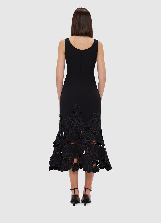 Exclusive Leo Lin Emily Appliqué Midi Dress - Ebony