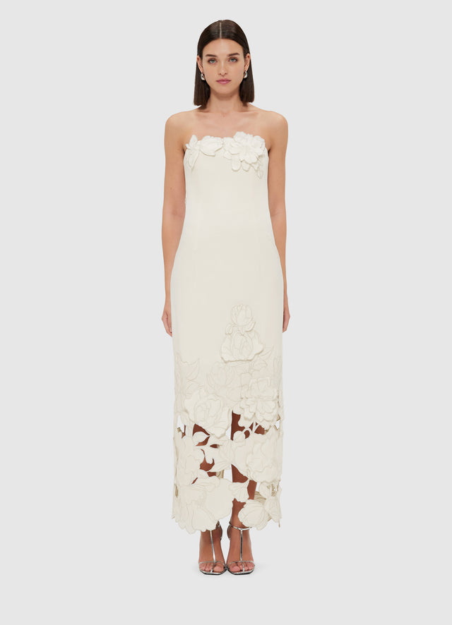 Exclusive Leo Lin Rayna Appliqué Bustier Maxi Dress - Vanilla