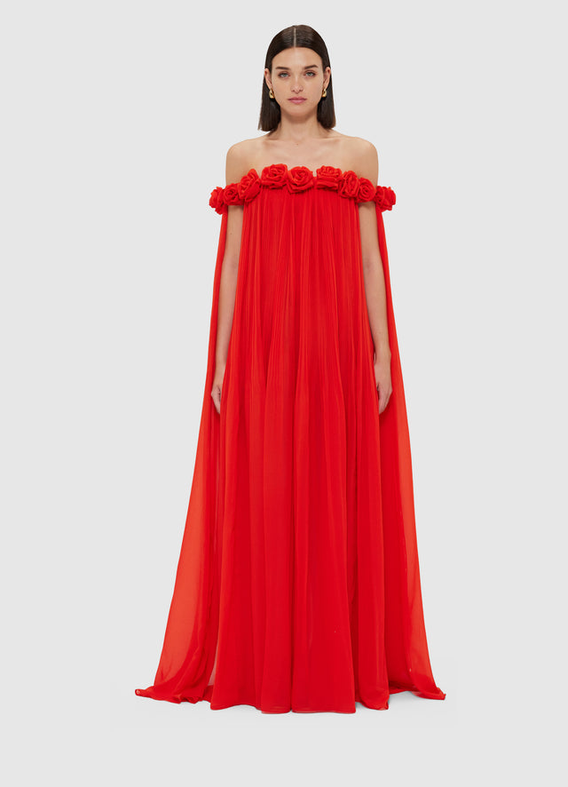 Exclusive Leo Lin Camilla Draped Floor Length Dress - Scarlet