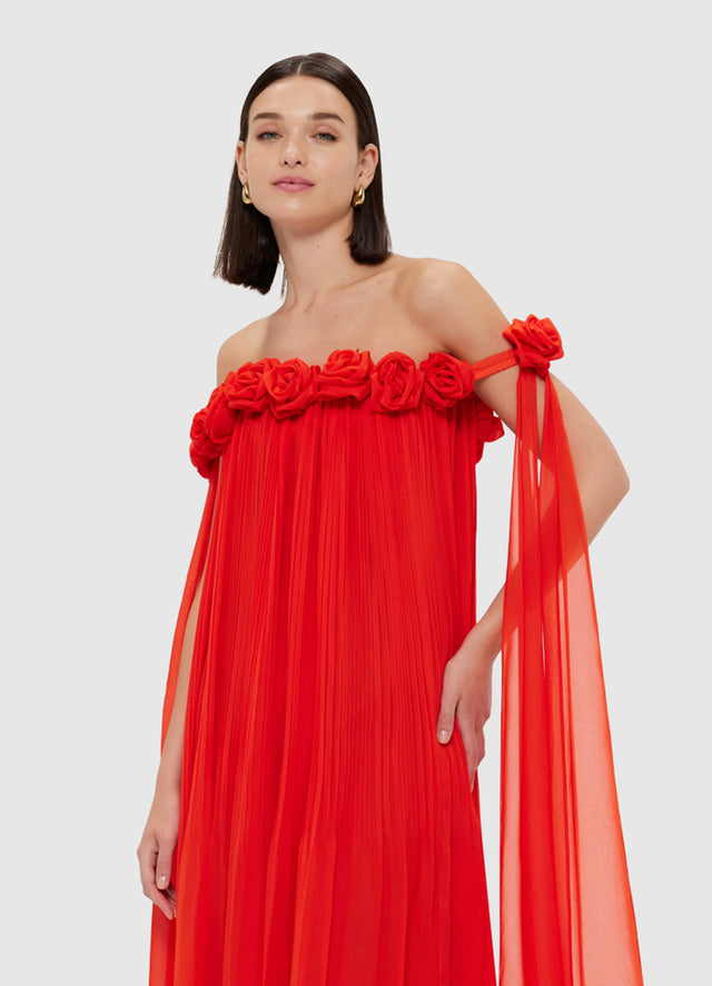 Exclusive Leo Lin Camilla Draped Floor Length Dress - Scarlet