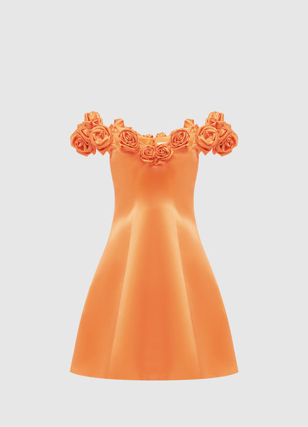 Exclusive Leo Lin Stella Off-Shoulder Mini Dress - Tangerine