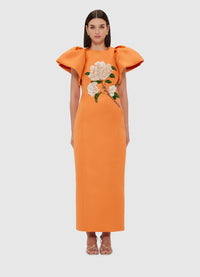 Exclusive Leo Lin Lucinda Maxi Dress -  Hydrangea Print in Tangerine