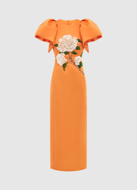 Exclusive Leo Lin Lucinda Maxi Dress -  Hydrangea Print in Tangerine