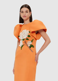 Exclusive Leo Lin Lucinda Maxi Dress -  Hydrangea Print in Tangerine