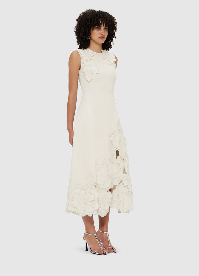 Exclusive Leo Lin Cleo Appliqué Sleeveless Midi Dress - Vanilla