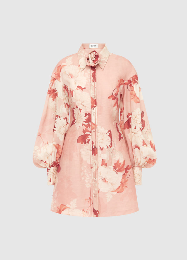 Exclusive Leo Lin Juliana Shirt Mini Dress - Peony Print