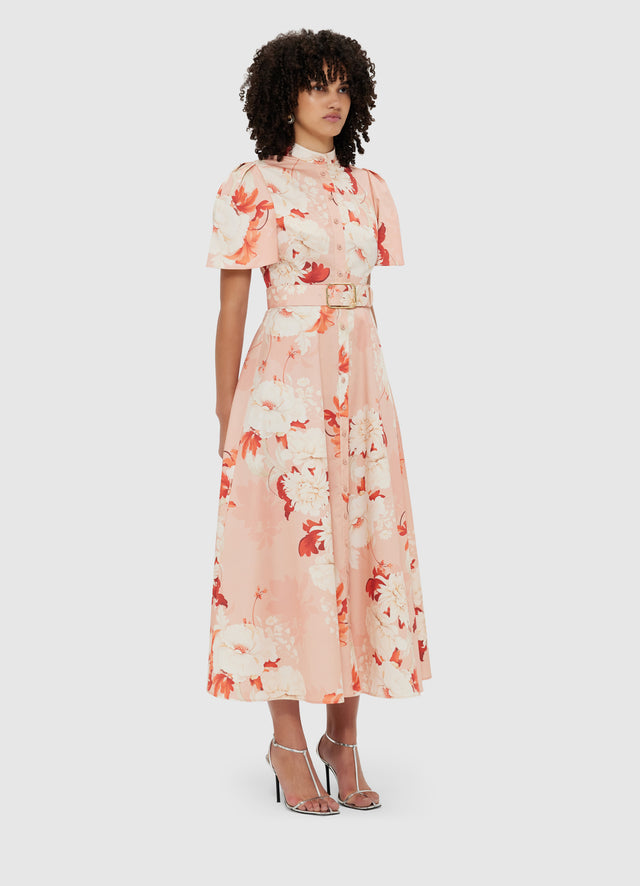 Exclusive Leo Lin Bianca Short Sleeve Midi Dress - Peony Print