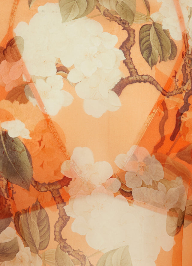 Exclusive Leo Lin Indie Sleeve Top - Hydrangea Print in Tangerine