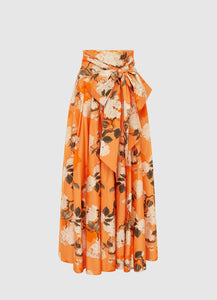 Valerie Maxi Skirt - Hydrangea Print in Tangerine