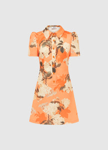 Brooke Mini Dress - Hydrangea Print in Tangerine