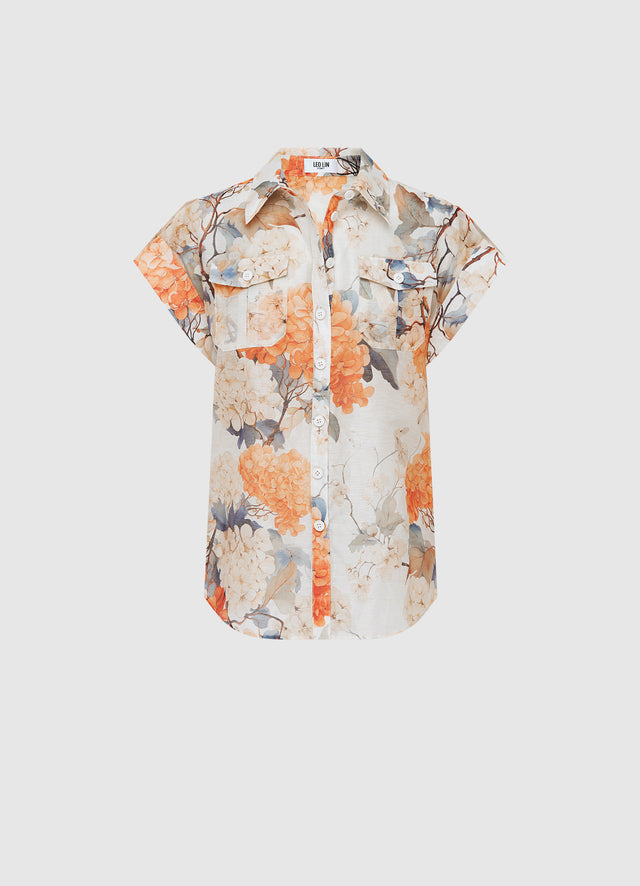 Exclusive Leo Lin Catarina Blouse - Hydrangea Print in Vanilla