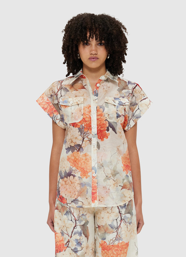 Exclusive Leo Lin Catarina Blouse - Hydrangea Print in Vanilla