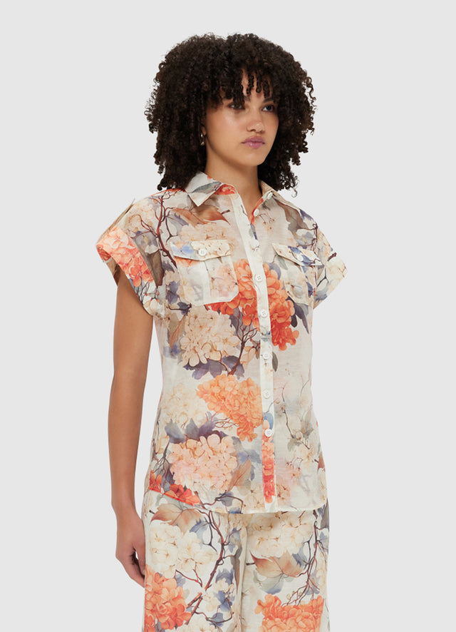 Exclusive Leo Lin Catarina Blouse - Hydrangea Print in Vanilla