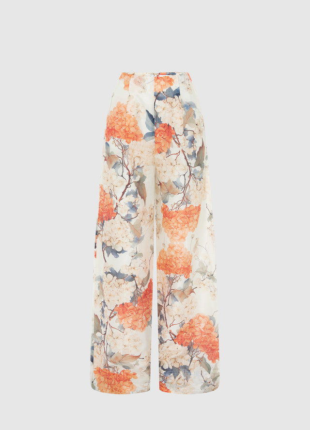 Exclusive Leo Lin Luisa Pants - Hydrangea Print in Vanilla