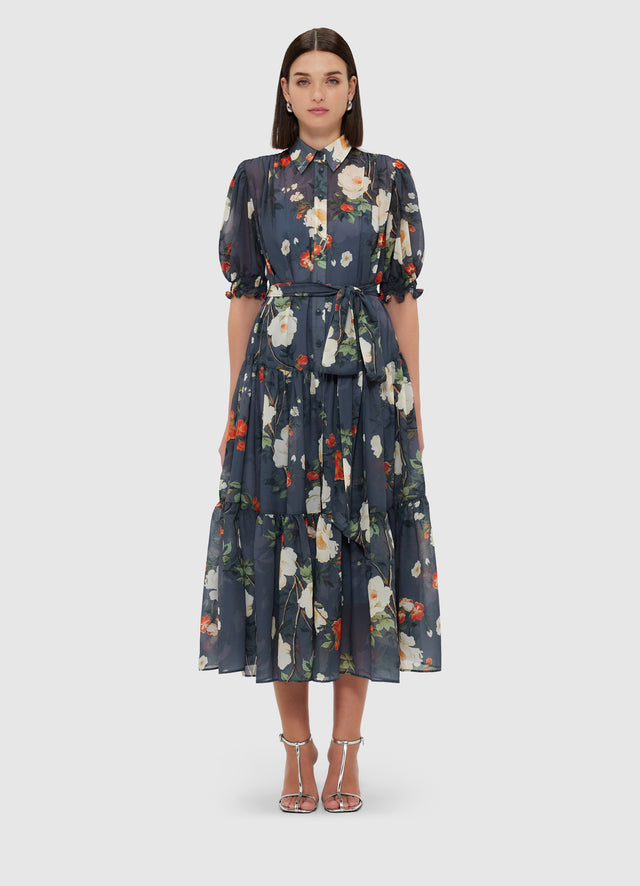 Exclusive Leo Lin Ellie Bishop Sleeve Midi Dress - Pear Blossom Print