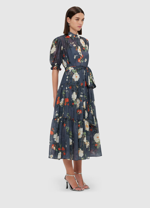 Exclusive Leo Lin Ellie Bishop Sleeve Midi Dress - Pear Blossom Print