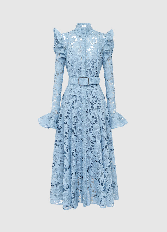 Exclusive Leo Lin Aliyah Lace Butterfly Sleeve Midi Dress - Powder Blue