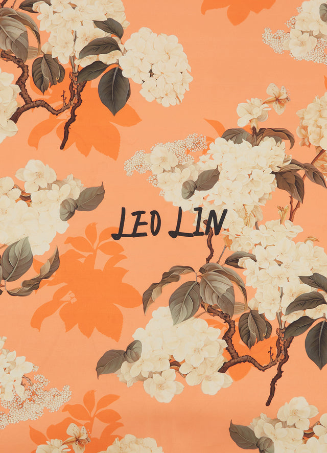 Exclusive Leo Lin Small Scarf - Hydrangea Print in Tangerine