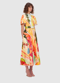 Exclusive Leo Lin Bianca Short Sleeve Midi Dress in Rainforest Print