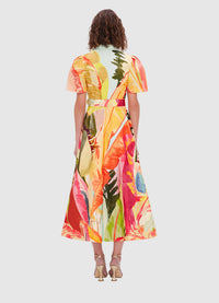 Exclusive Leo Lin Bianca Short Sleeve Midi Dress in Rainforest Print