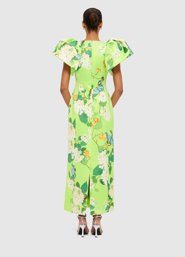 Exclusive Leo Lin Lucinda Maxi Dress in Hydrangea Print in Lime