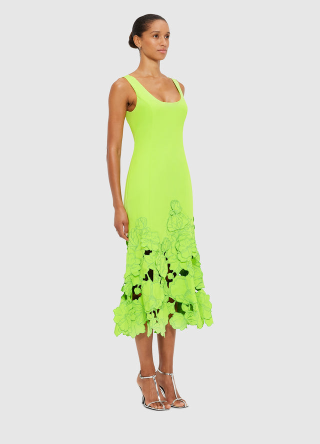 Exclusive Leo Lin Emily Appliqué Midi Dress in Lime