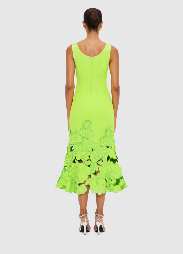 Exclusive Leo Lin Emily Appliqué Midi Dress in Lime