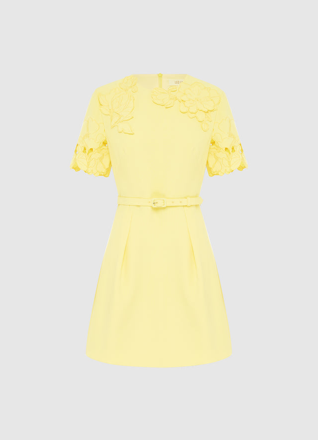 Exclusive Leo Lin Aurélie Appliqué Short Sleeve Mini Dress in Sorbet Yellow