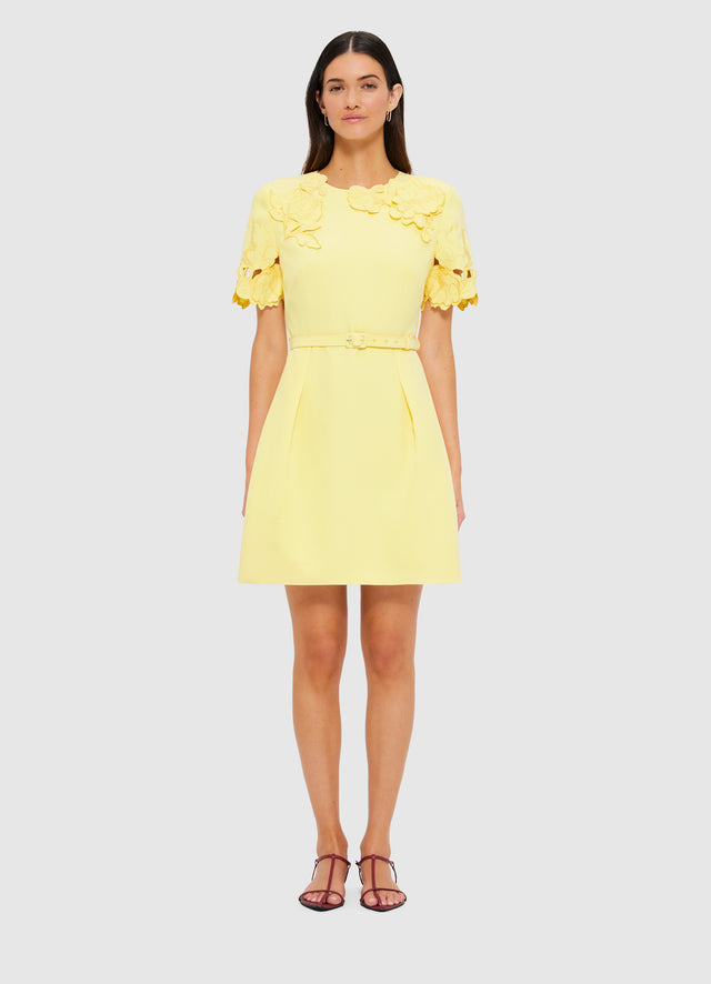 Exclusive Leo Lin Aurélie Appliqué Short Sleeve Mini Dress in Sorbet Yellow