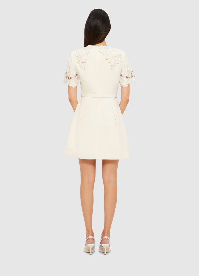 Exclusive LEO LIN Aurélie Appliqué Short Sleeve Mini Dress in Cream