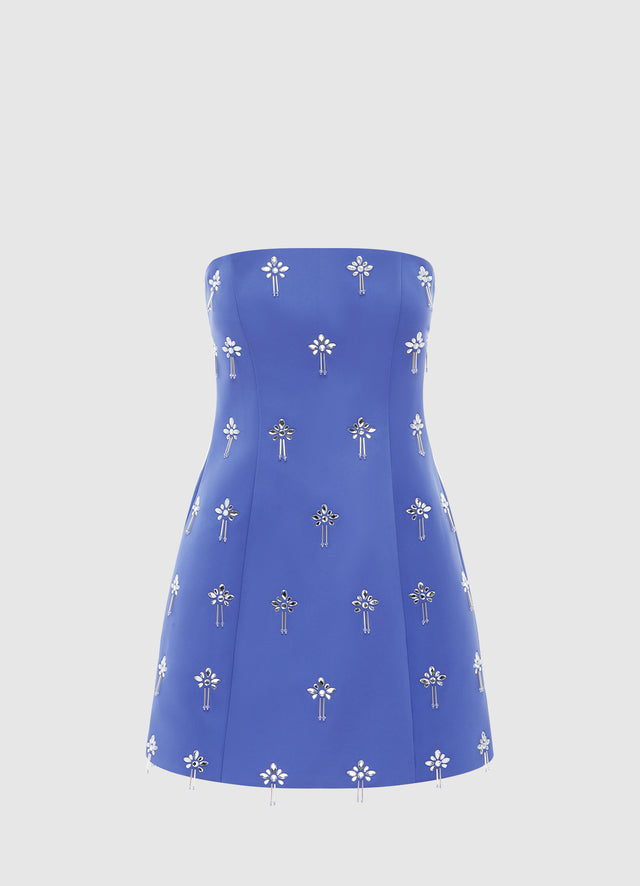 Exclusive Leo Lin Roselle Embellished Bustier Mini Dress in Sapphire