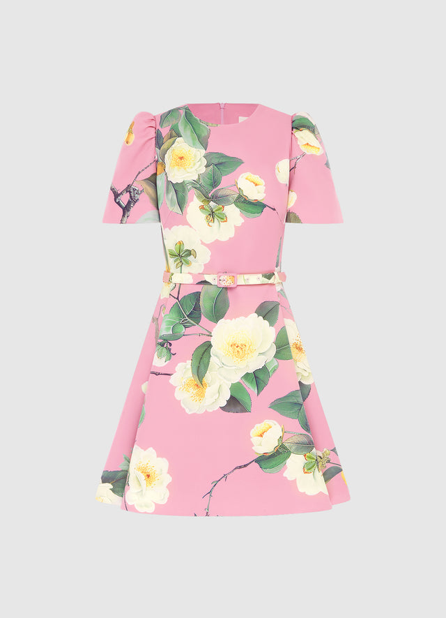 Exclusive Leo Lin Elyse Short Sleeve Mini Dress in Camelia Print