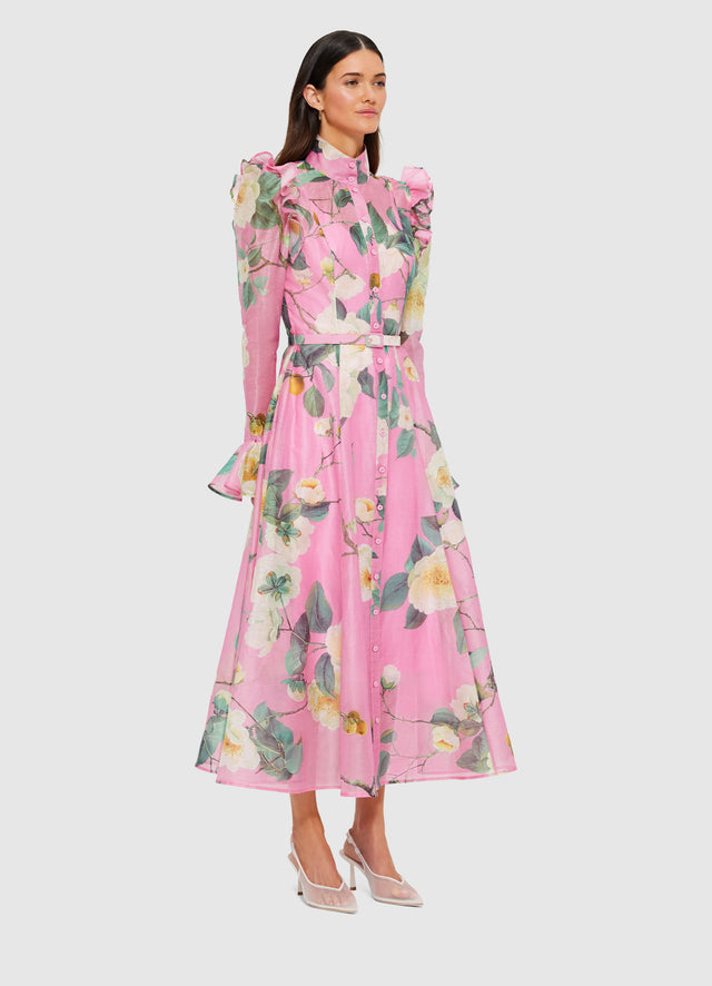 Exclusive Leo Lin Katrina Butterfly Sleeve Midi Dress in Camelia Print